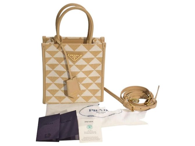 Prada Symbole Mini Tote in tessuto ricamato e pelle Saffiano - vista 18