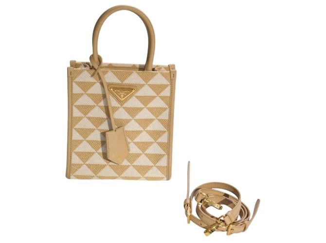 Prada Symbole Mini Tote in tessuto ricamato e pelle Saffiano - vista 2