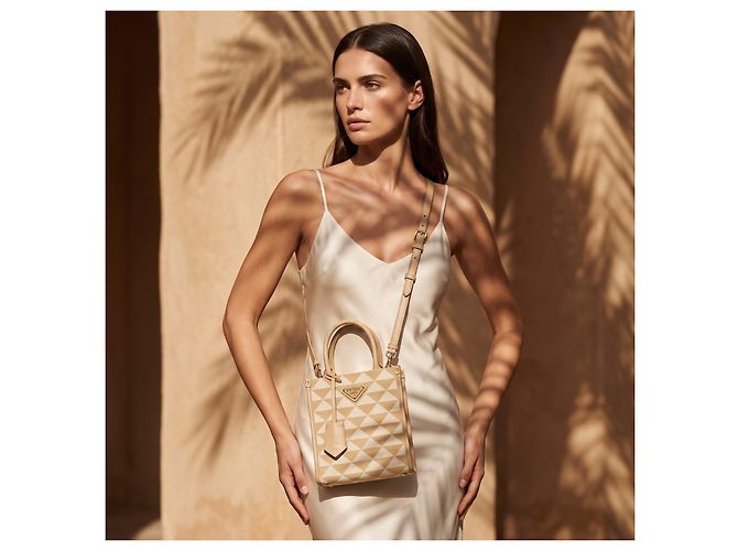 Prada Symbole Mini Tote in tessuto ricamato e pelle Saffiano - vista 3