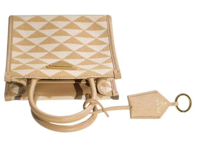Prada Symbole Mini Tote in tessuto ricamato e pelle Saffiano - vista 8