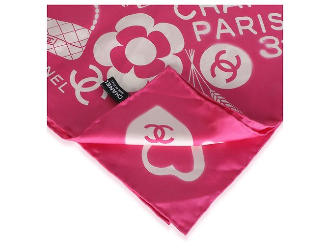 Chanel 20C Seidentuch Rosa Weiß mit CC-Logo - Ansicht 2