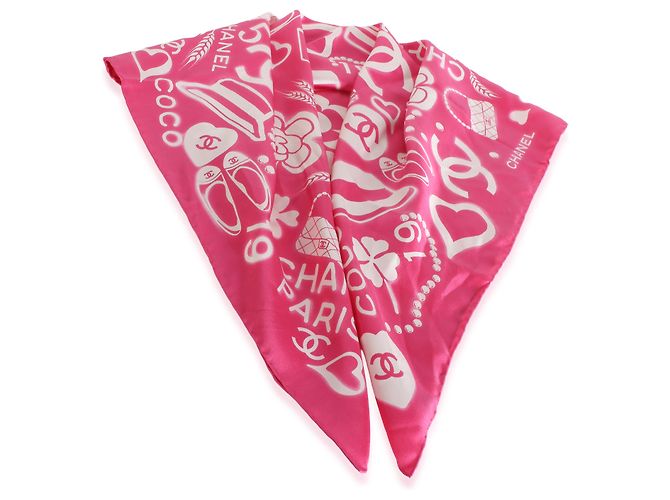 Chanel 20C Seidentuch Rosa Weiß mit CC-Logo - Ansicht 3