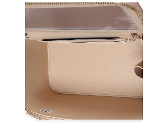 Piccola borsa vanity Chanel in pelle d'agnello matelassé beige con manico superiore e catena - vista 5