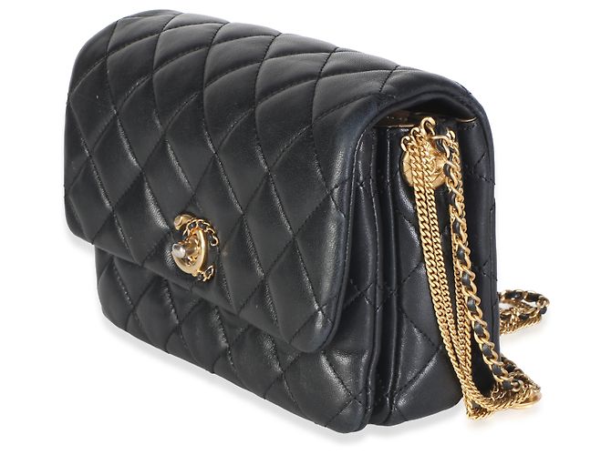 Gabrielle Borsa a patta Chanel Mini Medallion in pelle d'agnello matelassé nera con multi-catene - vista 3