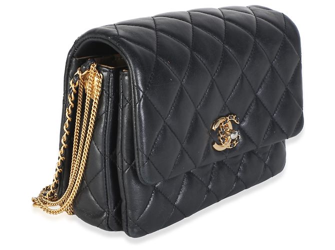 Gabrielle Borsa a patta Chanel Mini Medallion in pelle d'agnello matelassé nera con multi-catene - vista 4