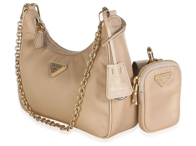 Bolso de hombro Prada Re-Edition 2005 en Re-Nylon Camel - vista 3