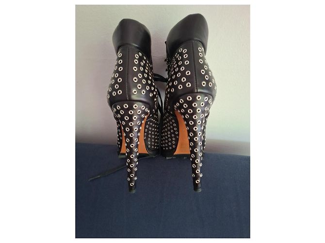 Alaïa Studded black leather lace-up ankle boots - view 2