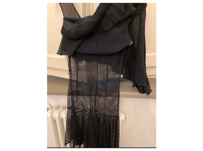 Autre Marque Vestido Extē negro asimétrico de encaje y seda - vista 11
