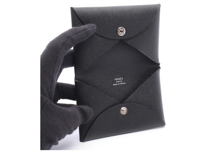 Hermès Portamonete Hermes Calvi Black - vista 3