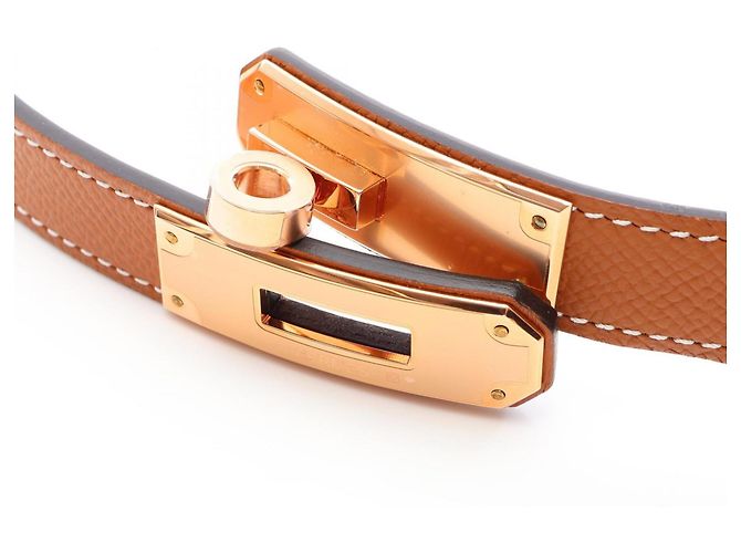 Cinto Hermès Kelly em couro Epsom marrom e dourado - vista 3