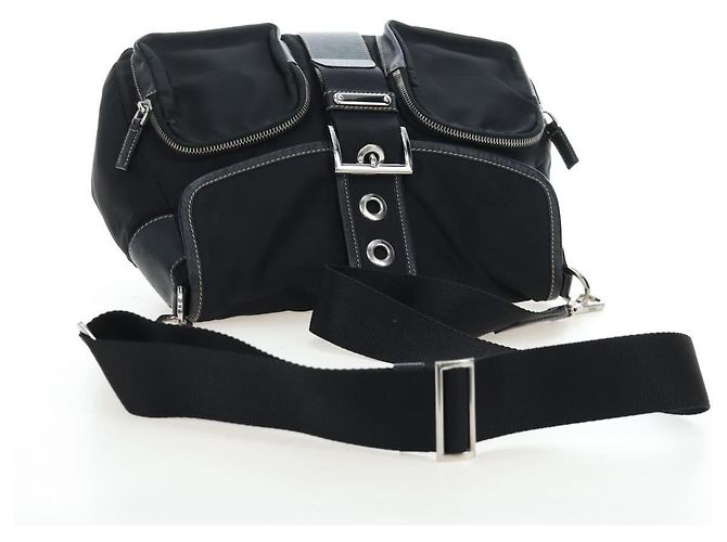 Prada Double Pocket Buckle Flap Tessuto and Leather Medium - vista 7