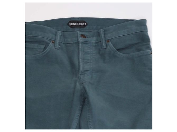 Tom Ford Teal Cotton Slim Fit Pants - view 4