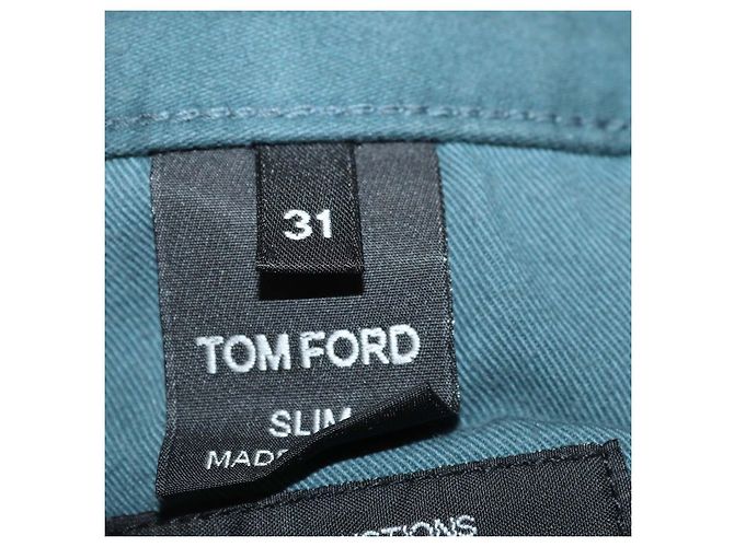 Tom Ford Teal Cotton Slim Fit Pants - view 7