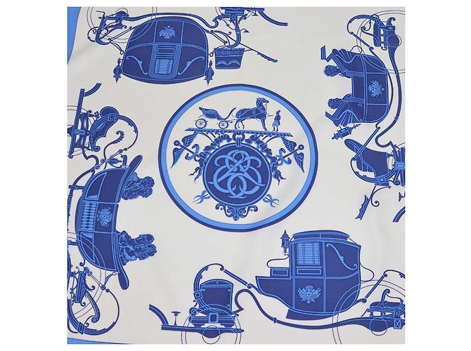 Hermès Pañuelo Hermes Blue,White Silk Ex-Libris 90 - vista 2