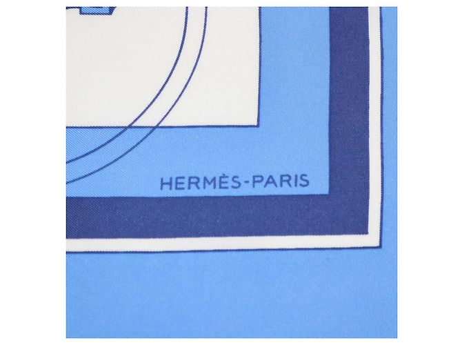 Hermès Pañuelo Hermes Blue,White Silk Ex-Libris 90 - vista 3