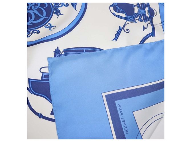Hermès Pañuelo Hermes Blue,White Silk Ex-Libris 90 - vista 4