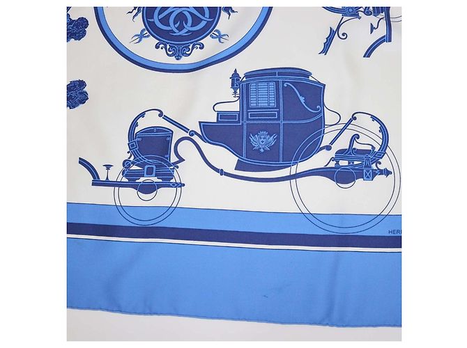 Hermès Pañuelo Hermes Blue,White Silk Ex-Libris 90 - vista 5