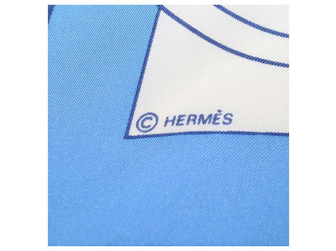 Hermès Pañuelo Hermes Blue,White Silk Ex-Libris 90 - vista 6