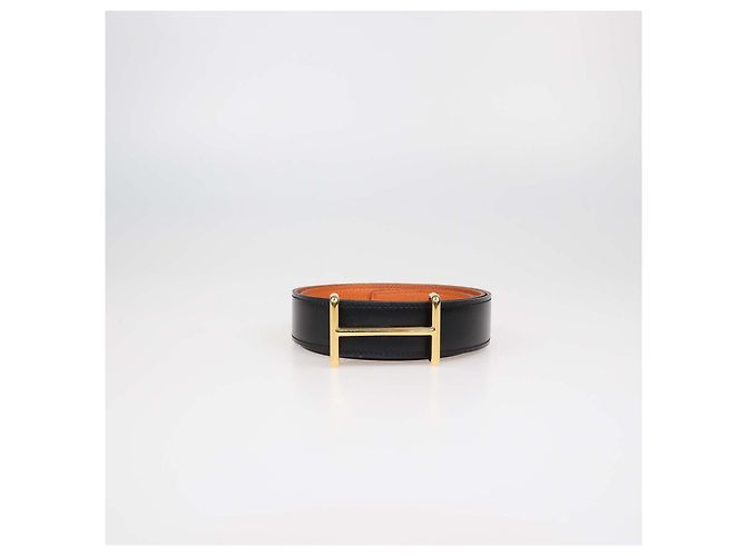 Hermès Hermes Black,Orange Box Calf and Clemence Leather Reversible Idem Belt - view 2