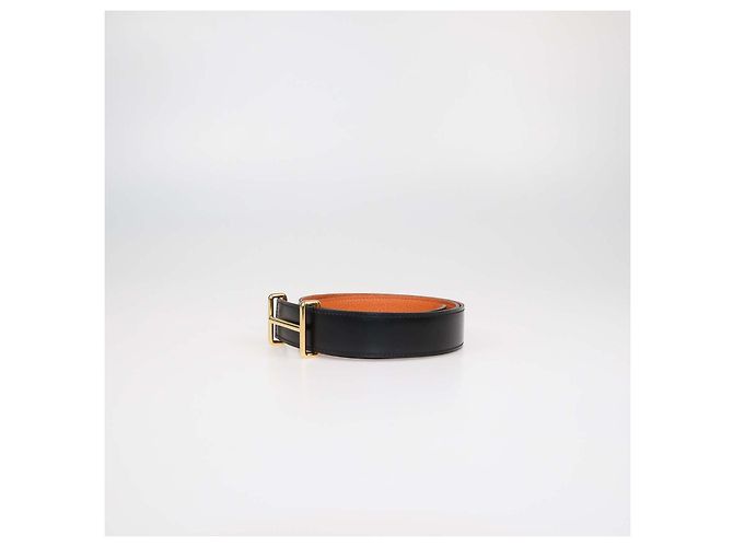 Hermès Hermes Black,Orange Box Calf and Clemence Leather Reversible Idem Belt - view 3