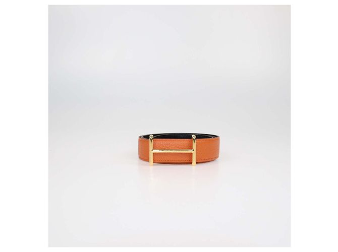 Hermès Hermes Black,Orange Box Calf and Clemence Leather Reversible Idem Belt - view 5