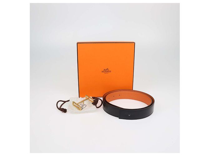 Hermès Hermes Black,Orange Box Calf and Clemence Leather Reversible Idem Belt - view 8