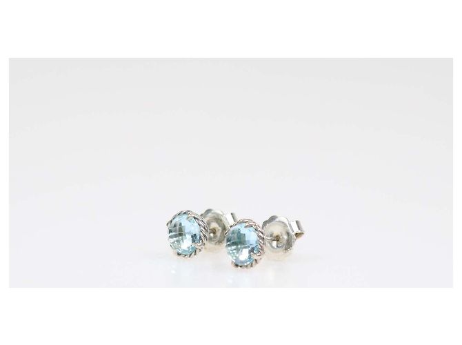 David Yurman Sterling Silver 14K Gold Blue Topaz Petite Chatelaine Stecker-Ohrringe - Ansicht 2