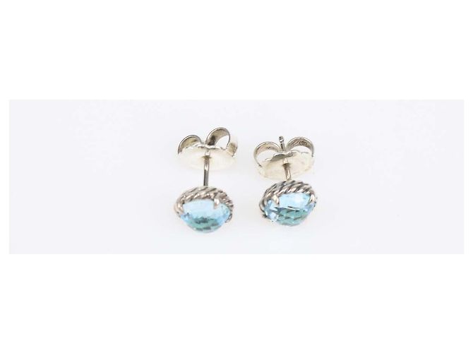 David Yurman Sterling Silver 14K Gold Blue Topaz Petite Chatelaine Stecker-Ohrringe - Ansicht 3