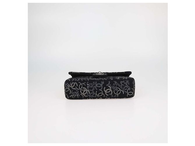 Borsa Chanel Medium Classic Double Flap in tweed nero e cristalli Paris-Shanghai - vista 4