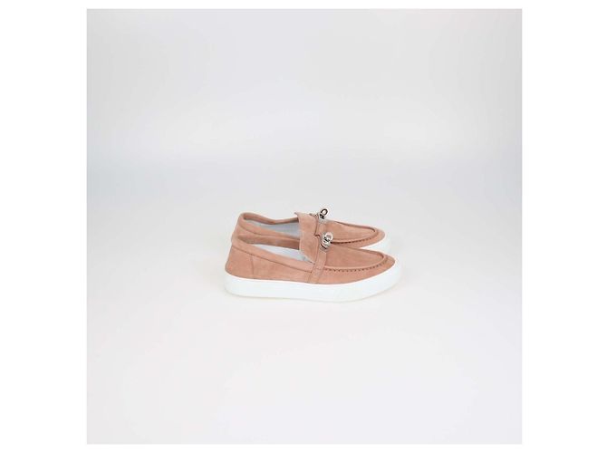 Hermès Sneakers Slip-On Hermes Game in camoscio nude - vista 3