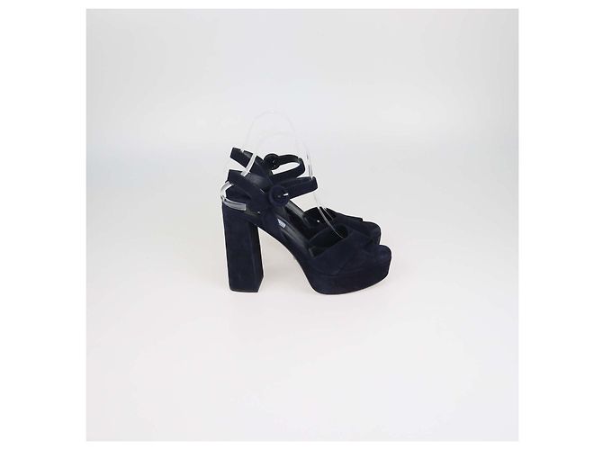 Prada Navy Blue Suede Ankle Strap Platform Sandals - view 3