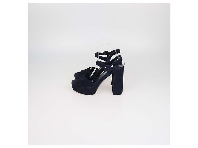 Prada Navy Blue Suede Ankle Strap Platform Sandals - view 4