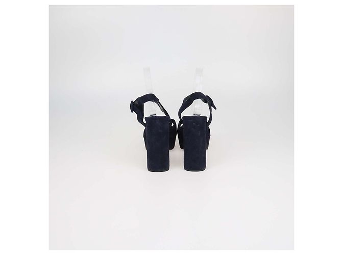 Prada Navy Blue Suede Ankle Strap Platform Sandals - view 5