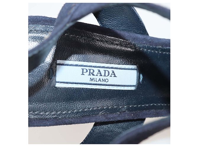 Prada Navy Blue Suede Ankle Strap Platform Sandals - view 6