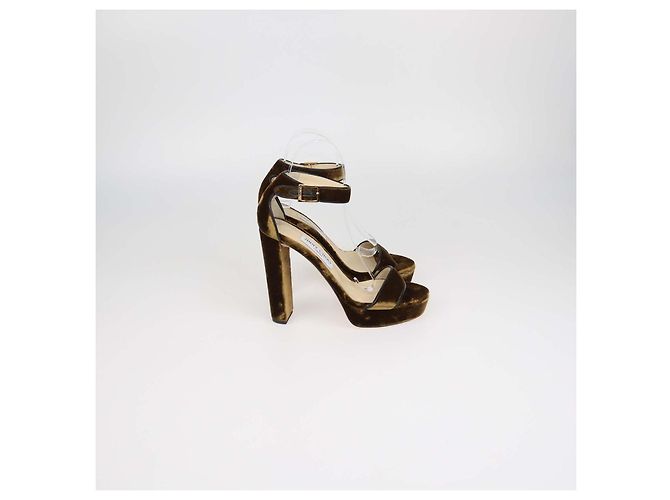 Sandali platform con cinturino alla caviglia in velluto e pelle marrone Jimmy Choo - vista 3