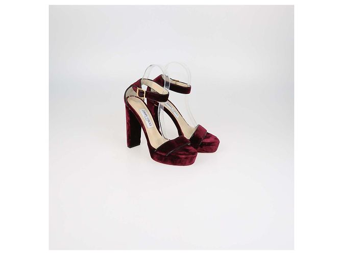 Sandali platform con cinturino alla caviglia in velluto bordeaux e pelle Jimmy Choo - vista 2