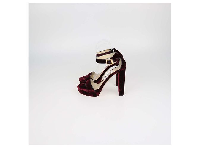 Sandali platform con cinturino alla caviglia in velluto bordeaux e pelle Jimmy Choo - vista 4