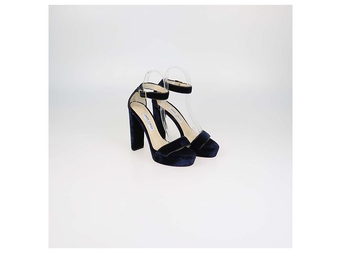 Sandali platform con cinturino alla caviglia in velluto blu navy e pelle Jimmy Choo - vista 2