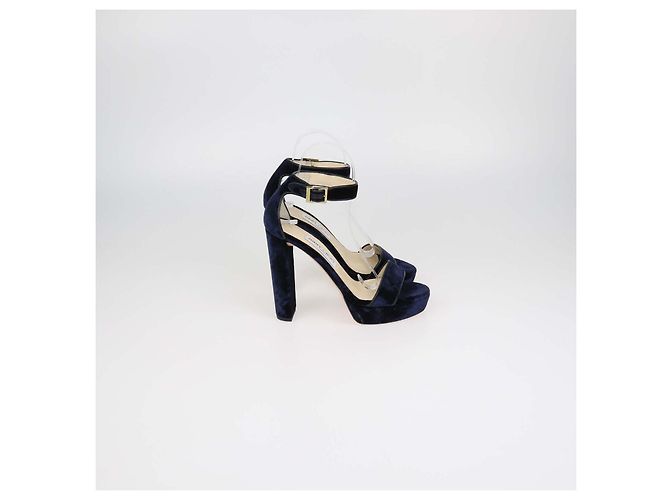 Sandali platform con cinturino alla caviglia in velluto blu navy e pelle Jimmy Choo - vista 3