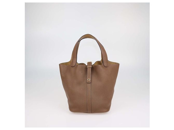Hermès Borsa Hermes Picotin Lock 22 in pelle Clemence marrone - vista 2