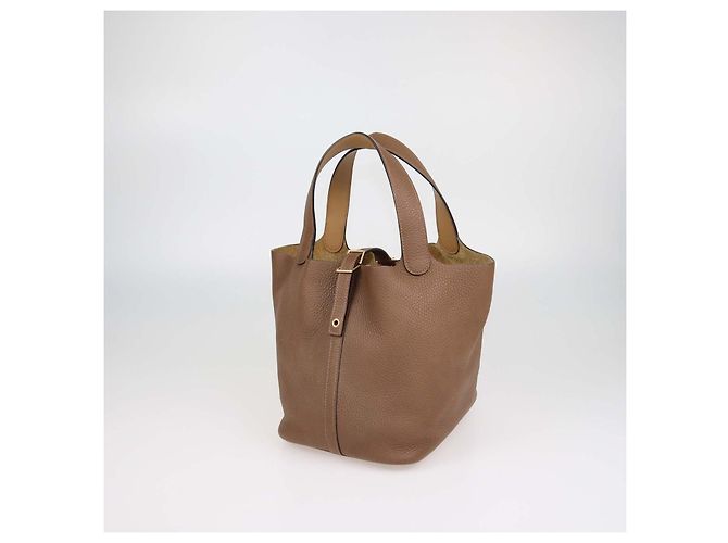 Hermès Borsa Hermes Picotin Lock 22 in pelle Clemence marrone - vista 3