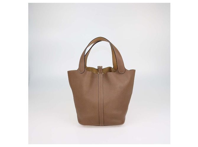 Hermès Borsa Hermes Picotin Lock 22 in pelle Clemence marrone - vista 4