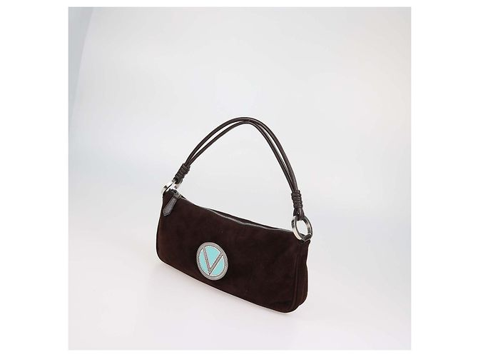 Borsa Demi Valentino in camoscio marrone scuro con firma V Crystal - vista 2