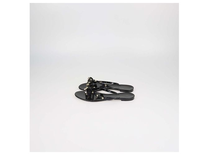 Valentino Sandali Flat Thong Rockstud con Fiocco in Gomma Nera - vista 4