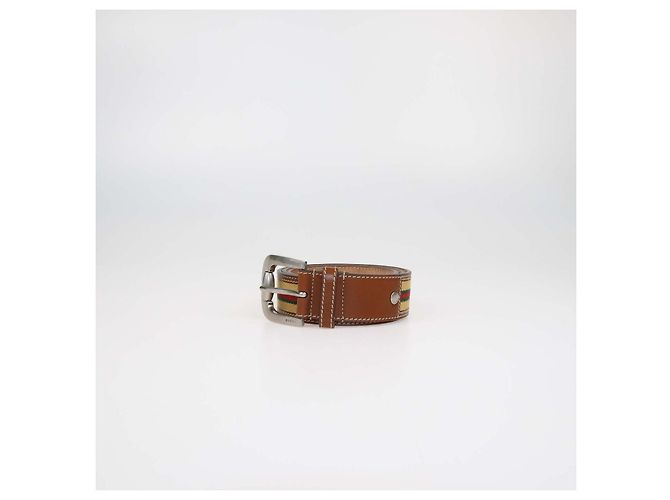 Gucci Brown Leather and Web Fabric Buckle Belt - view 3