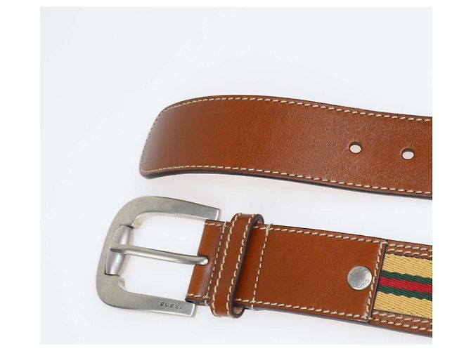 Gucci Brown Leather and Web Fabric Buckle Belt - view 5