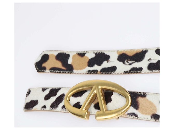 Cinturón VLogo Valentino de pelo de ternera blanco y marrón con estampado animal - vista 5