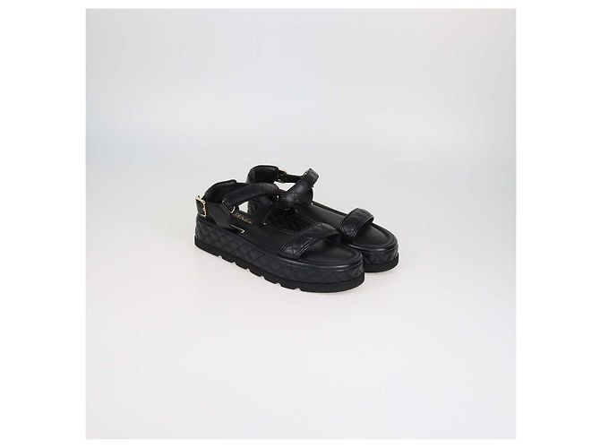 Sandali platform Chanel in pelle matelassé nera con Velcro - vista 2