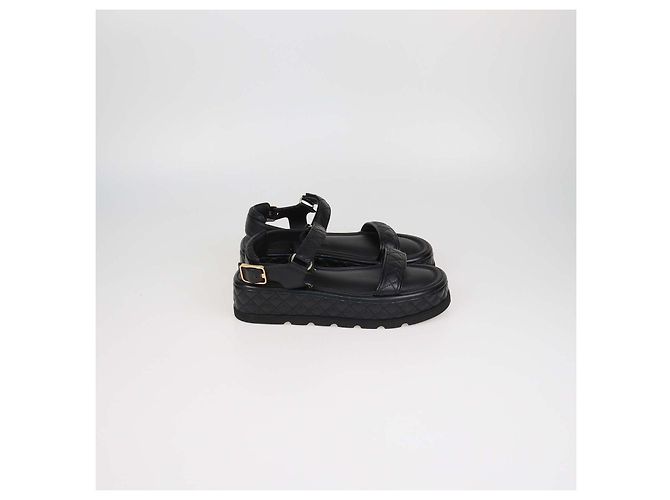 Sandali platform Chanel in pelle matelassé nera con Velcro - vista 3