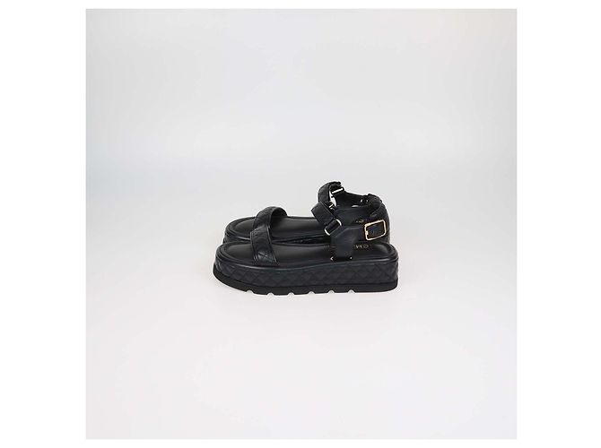 Sandali platform Chanel in pelle matelassé nera con Velcro - vista 4